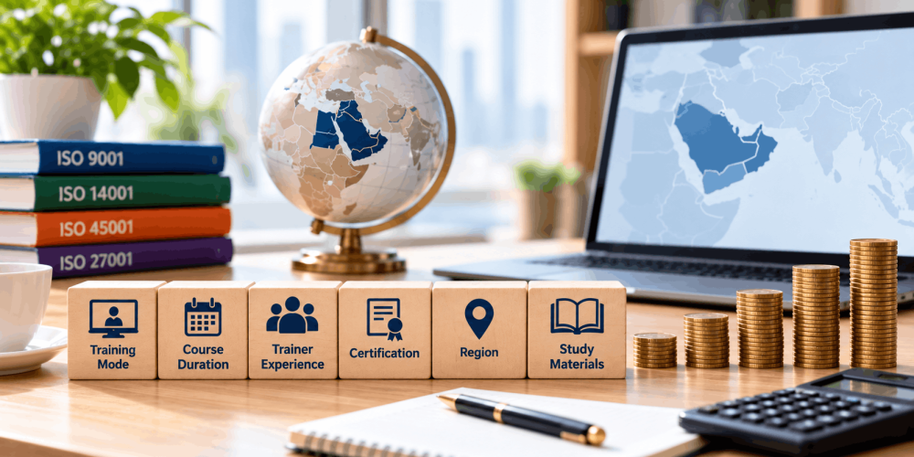 : Factors affecting CQI IRCA certified training course fees, including training mode, course duration, trainer experience, certification, location and study materials