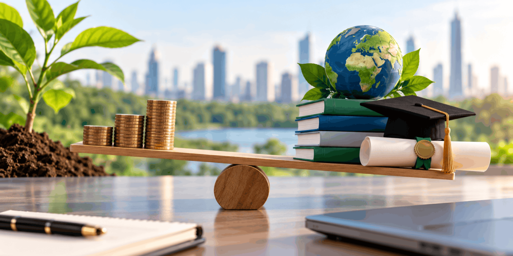 Balance scale illustrating the cost and value of ISO 14001:2026 EMS Lead Auditor training, including learning investment, professional development and environmental auditing skills