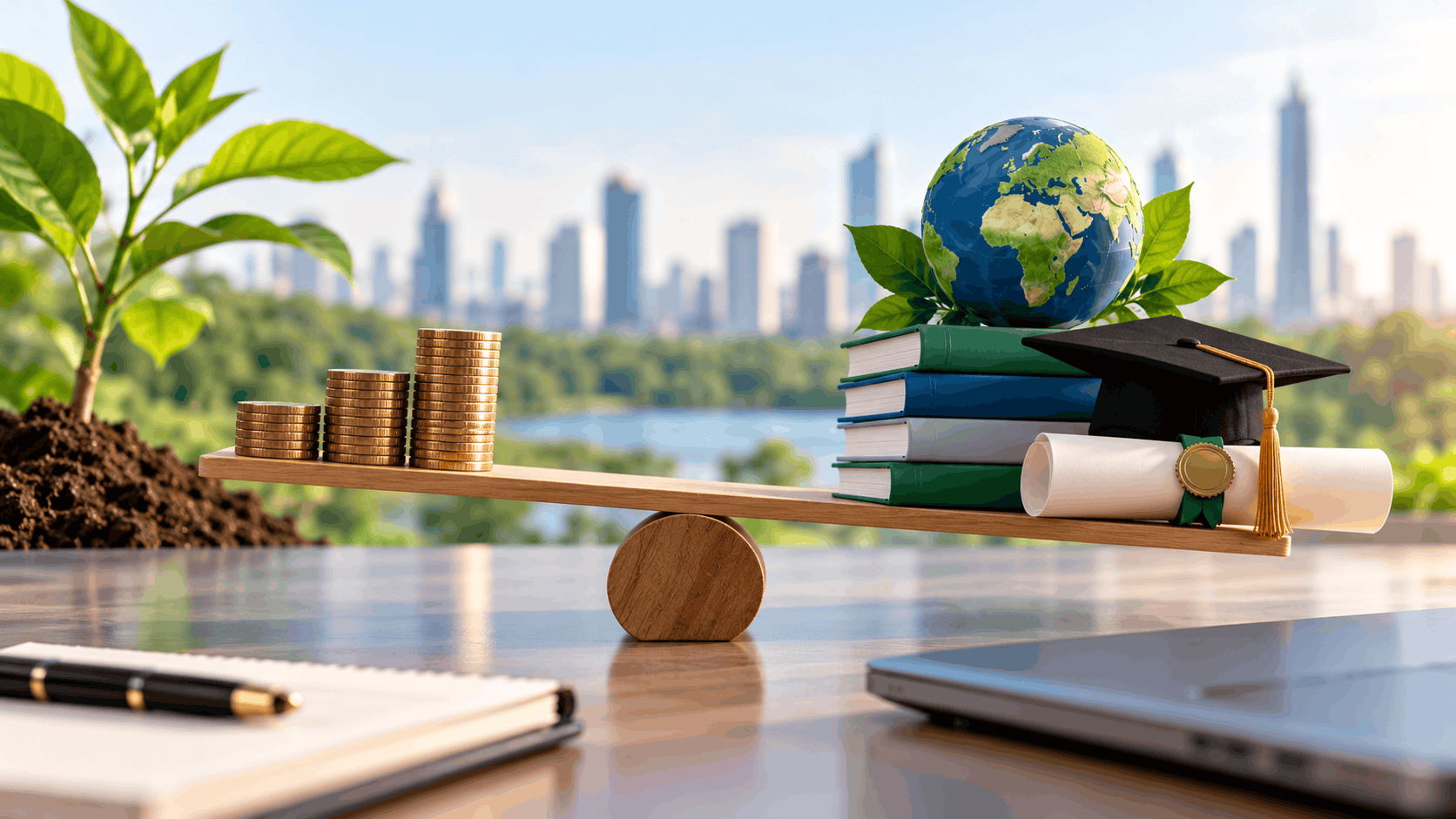 Balance scale illustrating the cost and value of ISO 14001:2026 EMS Lead Auditor training, including learning investment, professional development and environmental auditing skills