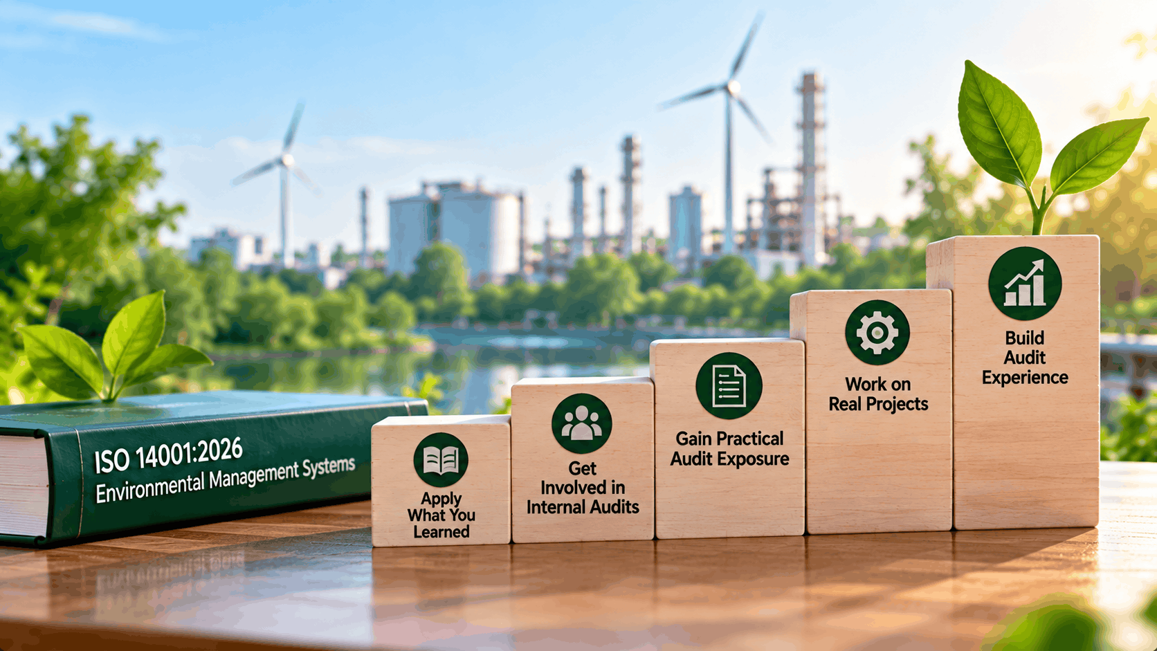 Steps to gain practical audit experience after ISO 14001 Lead Auditor training, including internal audits, real-world projects and applying environmental management auditing skills